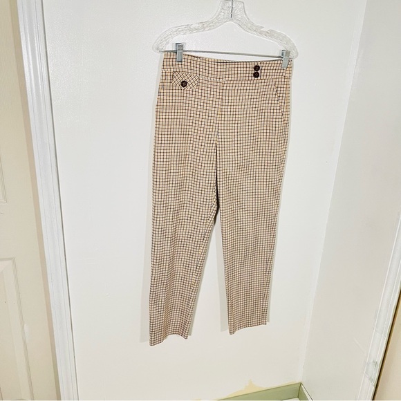 Veronica Beard Renzo Skinny Ankle Trouser Pants Gold Tan Plaid Quiet Luxury - Picture 3 of 9